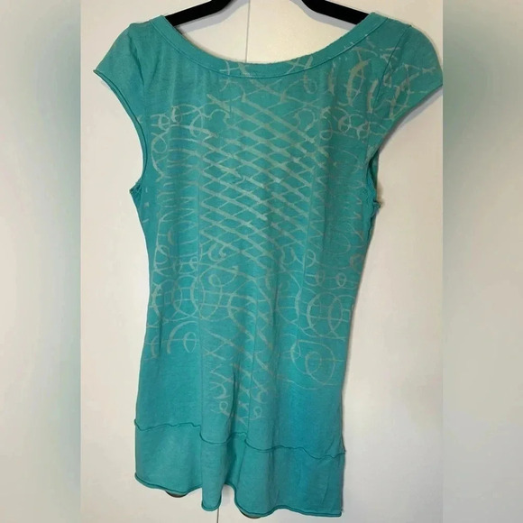Language Los Angeles Turquoise V-neck Shirt with Silver White Accents Size L - Picture 2 of 5